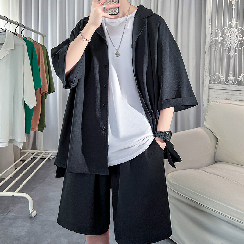 Men'S Fashion And Style - Korean Style Men's Set Shirt+Shorts Solid