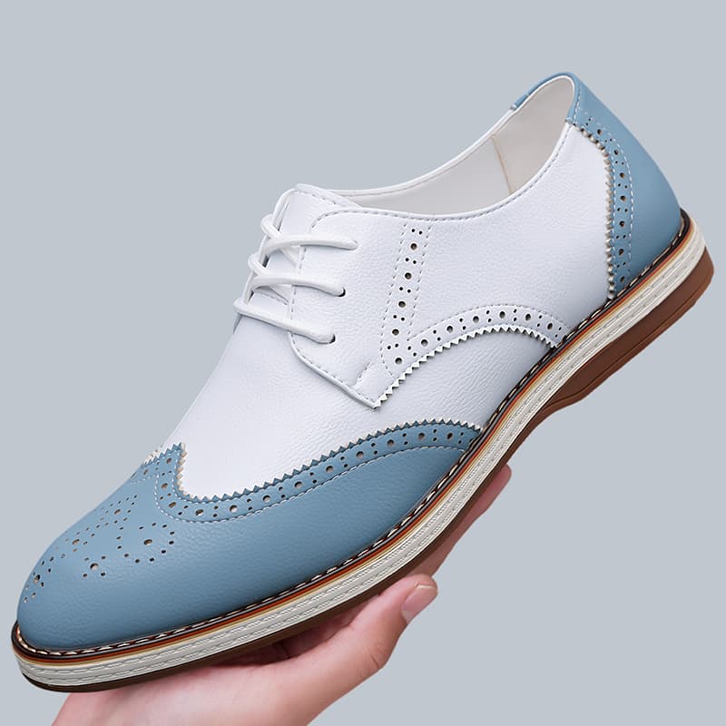 Suede Loafers Men - Mens White Blue Two Tone Brogue