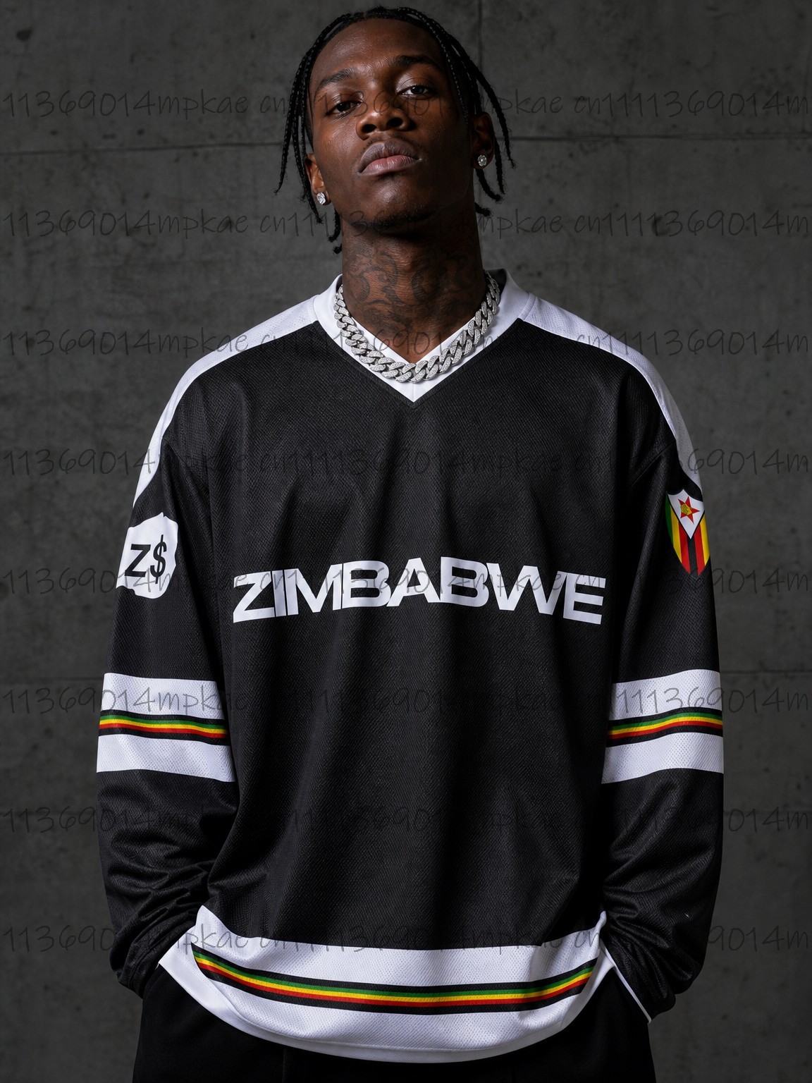 Men'S Fashion And Style - Men's Zimbabwe Printed V-Neck Long-Sleeve T-Shirt,