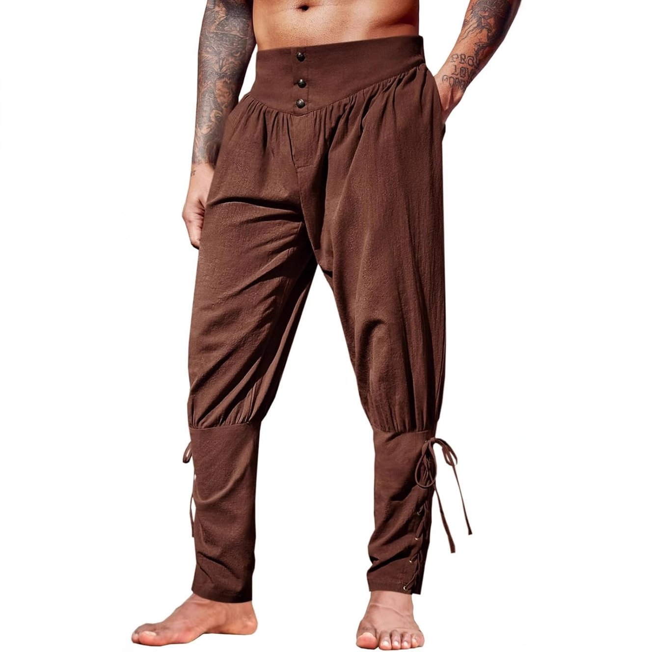 Men'S Dress Pants Fashion - Men's Medieval Linen Ankle Pants Renaissance
