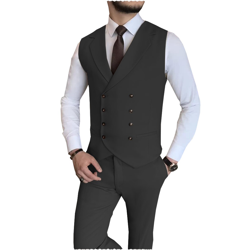 Men'S Dress Pants Fashion - Black Men Vest Notch Lapel Double