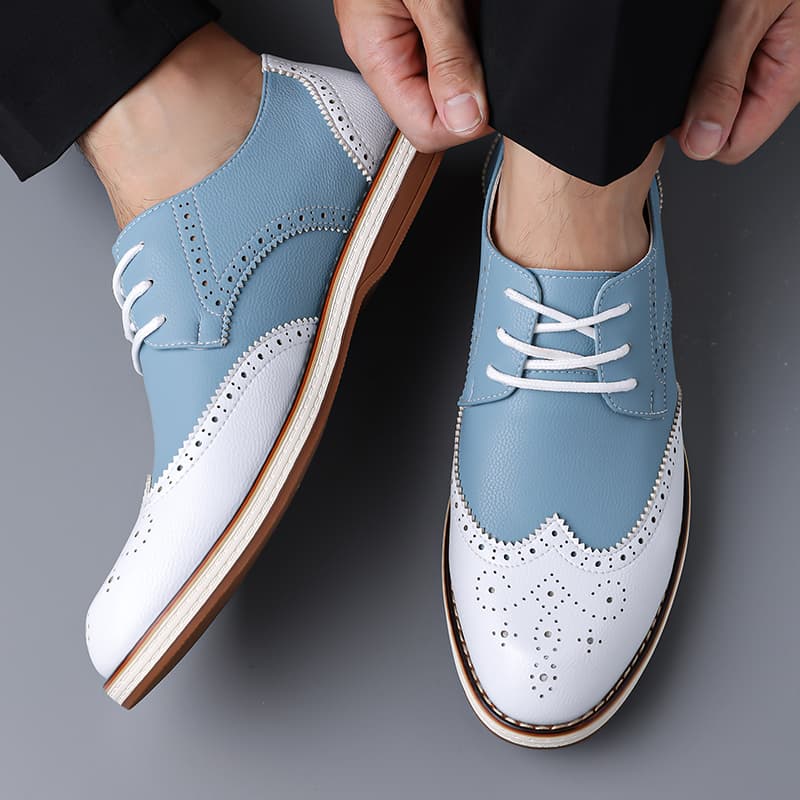 Mens White Blue Two Tone Brogu - đánh giá và giá Suede Loafers Men