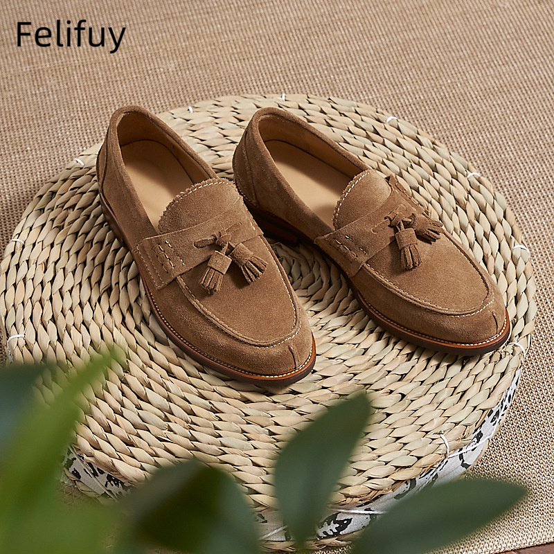 New Brown Men Flat Loafers Cow - đánh giá và giá Suede Loafers Men