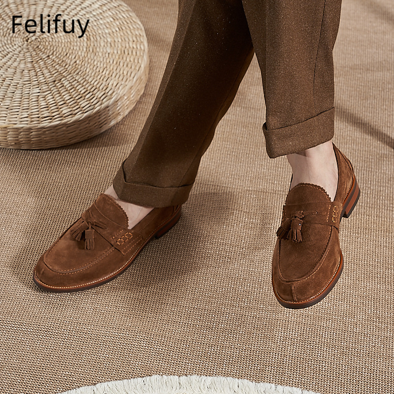 New Brown Men Flat Loafers Cow - đánh giá và giá Suede Loafers Men