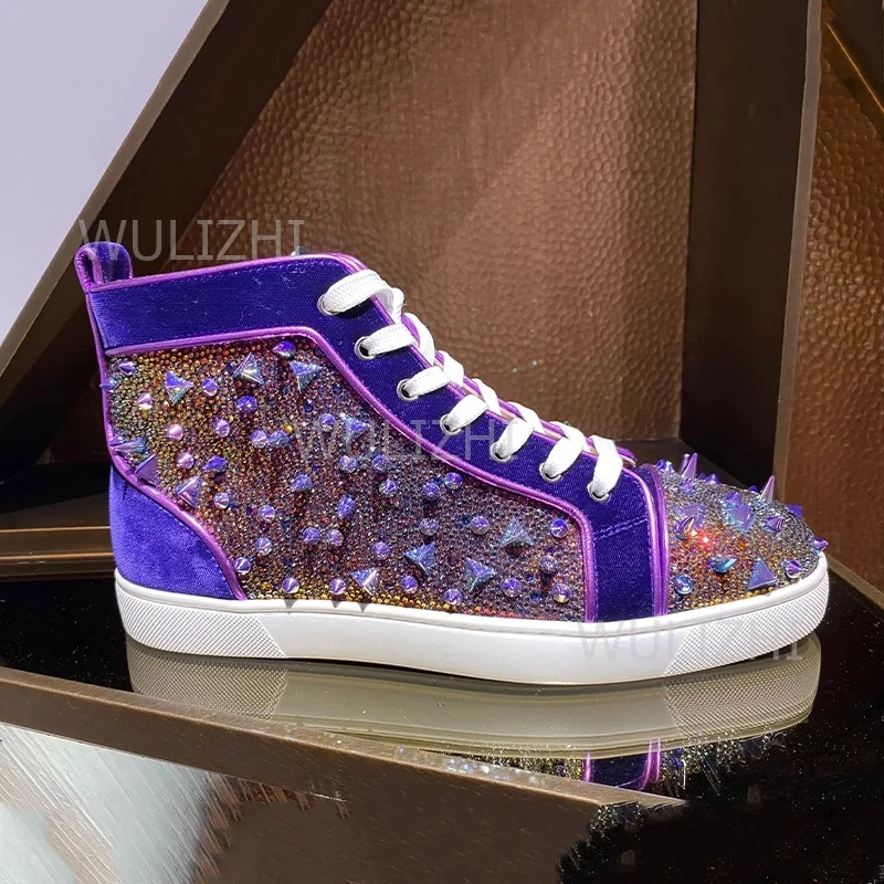 Dark Purple Crystal Rivet Men  - đánh giá và giá Suede Loafers Men