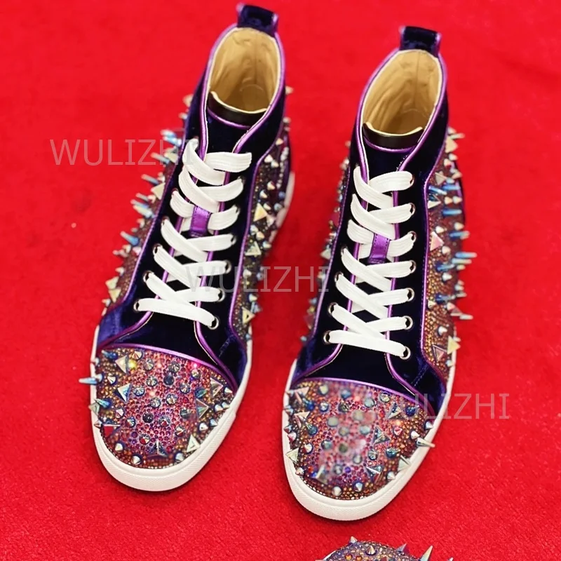 Dark Purple Crystal Rivet Men  - đánh giá và giá Suede Loafers Men